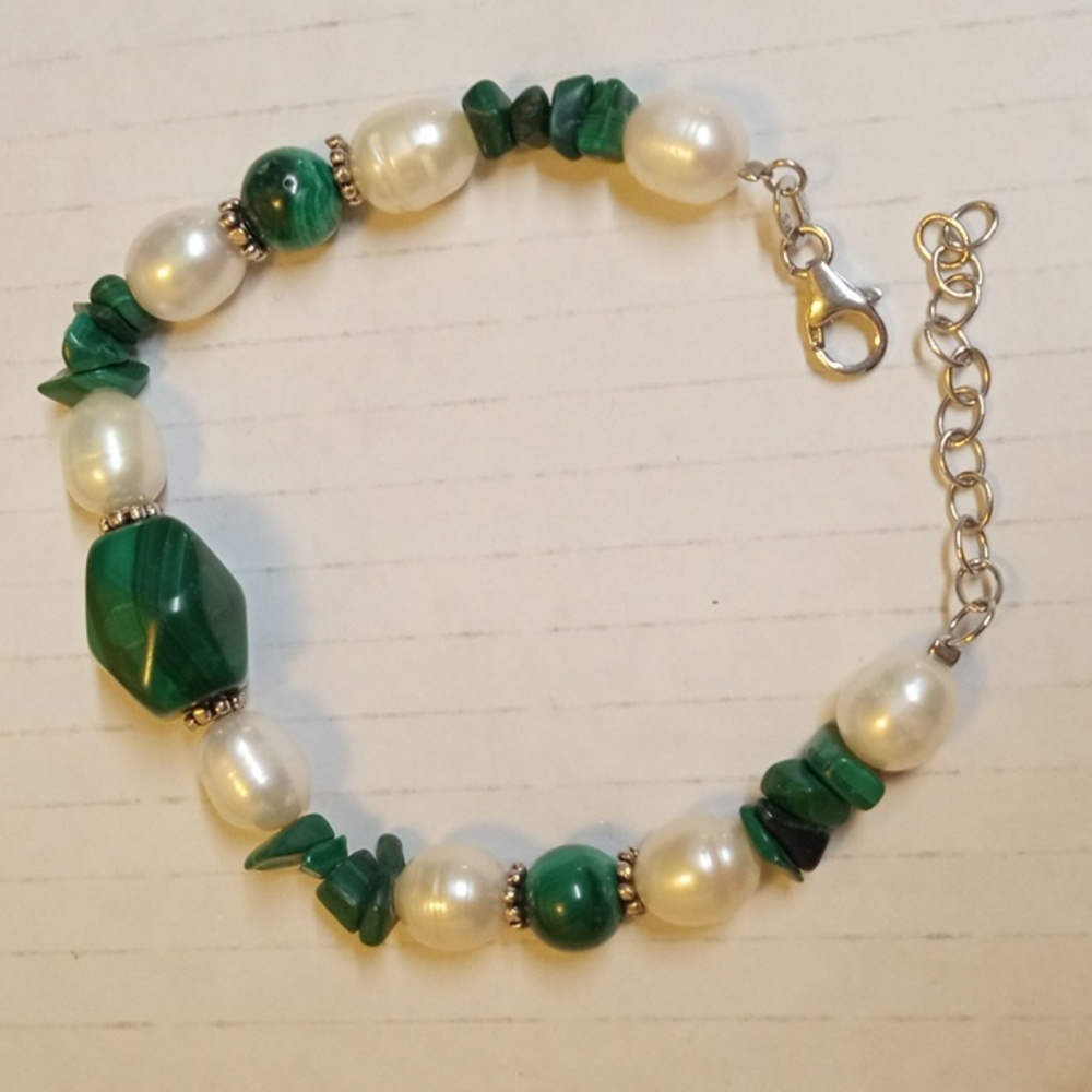 Bracelet Green malachite cultured pearl beaded bracelet. 7.5” Ross Simons - Picture 4 of 8
